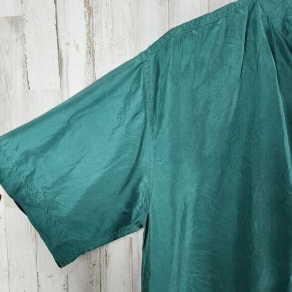 Bogari Silk Button Down Blouse Teal Size Medium - Picture 5 of 9
